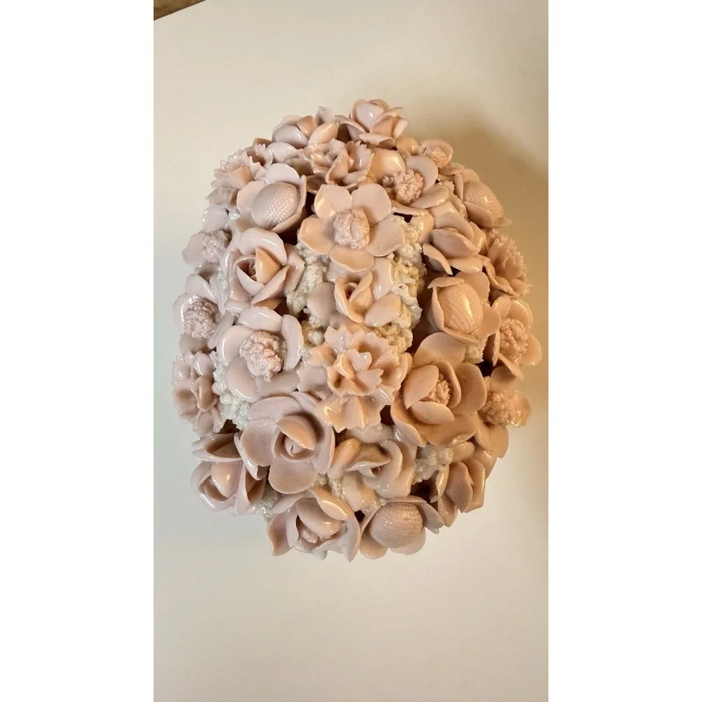 Vintage Ardalt‎ Verithin Pink Porcelain Floral Trinket Box Italy 3D Flowers